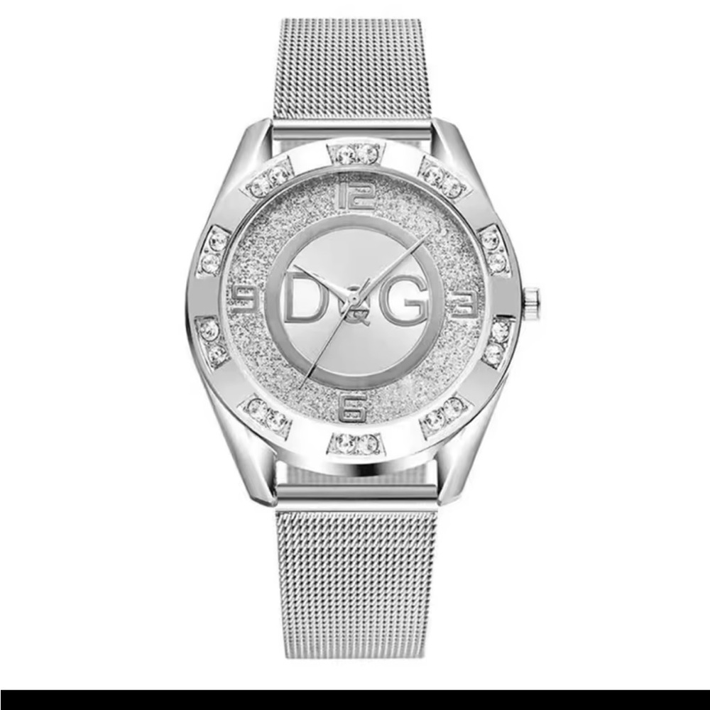 Crystal-Embellished Silver Watch